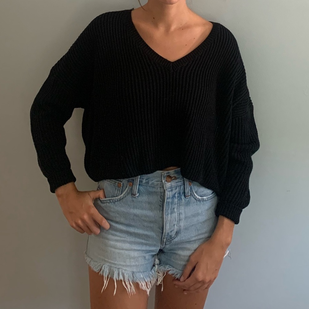 Cropped Black Knit Sweater